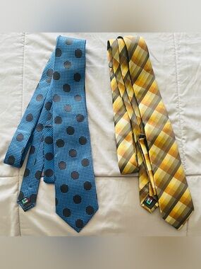 New Ties Lot Of 2 Q Brand Of Italy Blue & Black And Gold & Brown MSRP $39.99 Ea